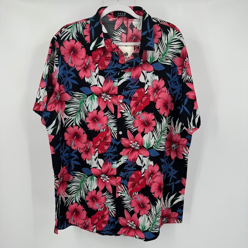 SSLR Mens Floral Hibiscus Tropical Hawaiian Shirt Size XL Aloha Vacation Cruise